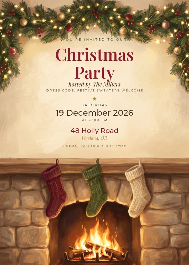 Cozy Fireplace — cozy invitation card design