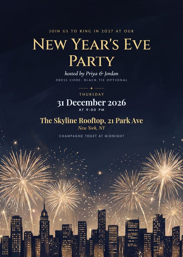 Midnight Skyline — fireworks invitation card design