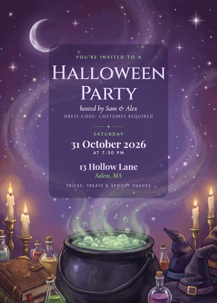 Witching Hour — witch invitation card design