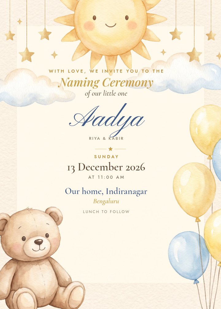 Little Sunshine — Baby Invitation Card in English & Hindi · DMplease